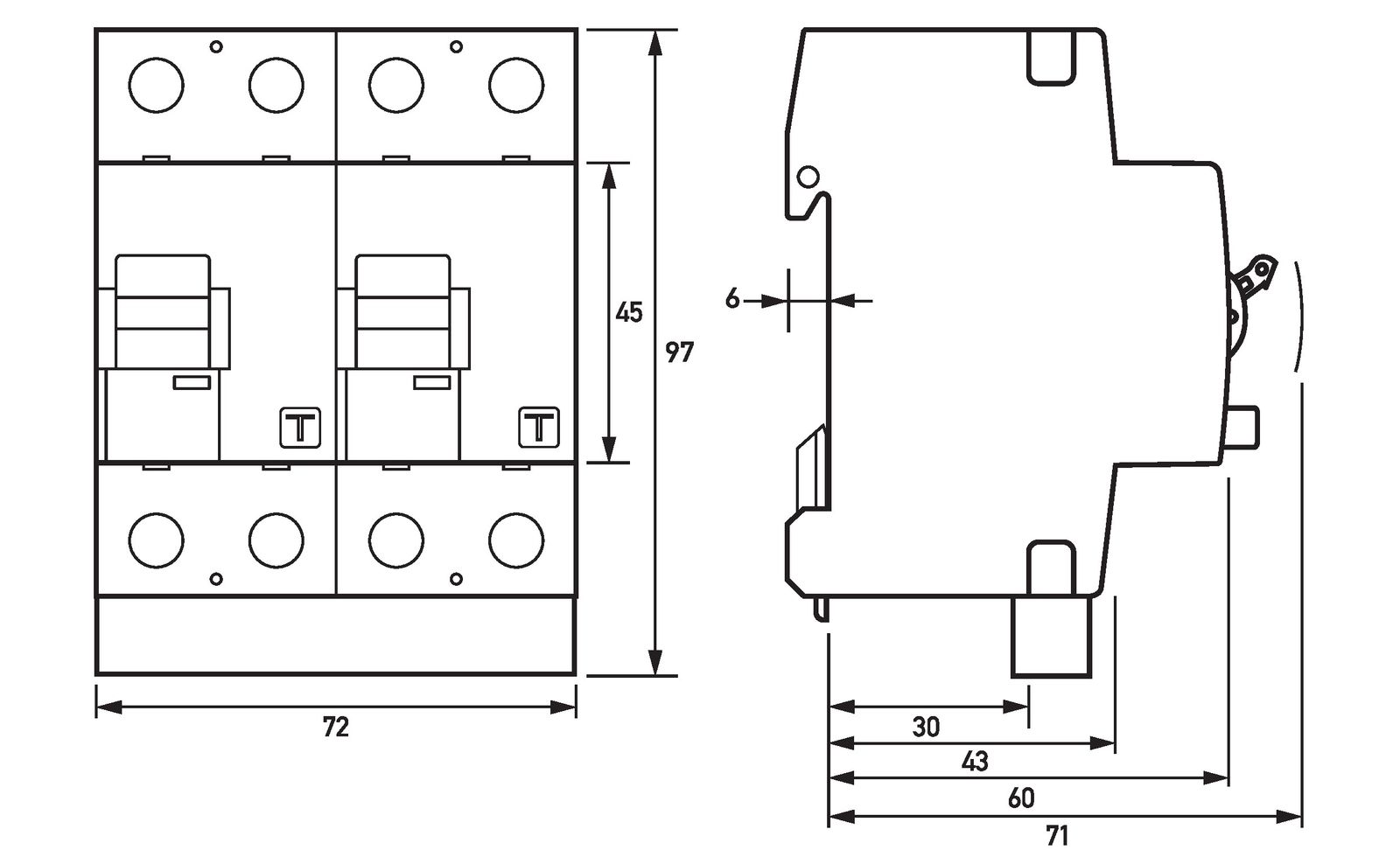 FI-Schutz mit Zusatz 2p 253V 40A 0,3A Unterbrechungsfreie Prüfung REG 4TE 3kA