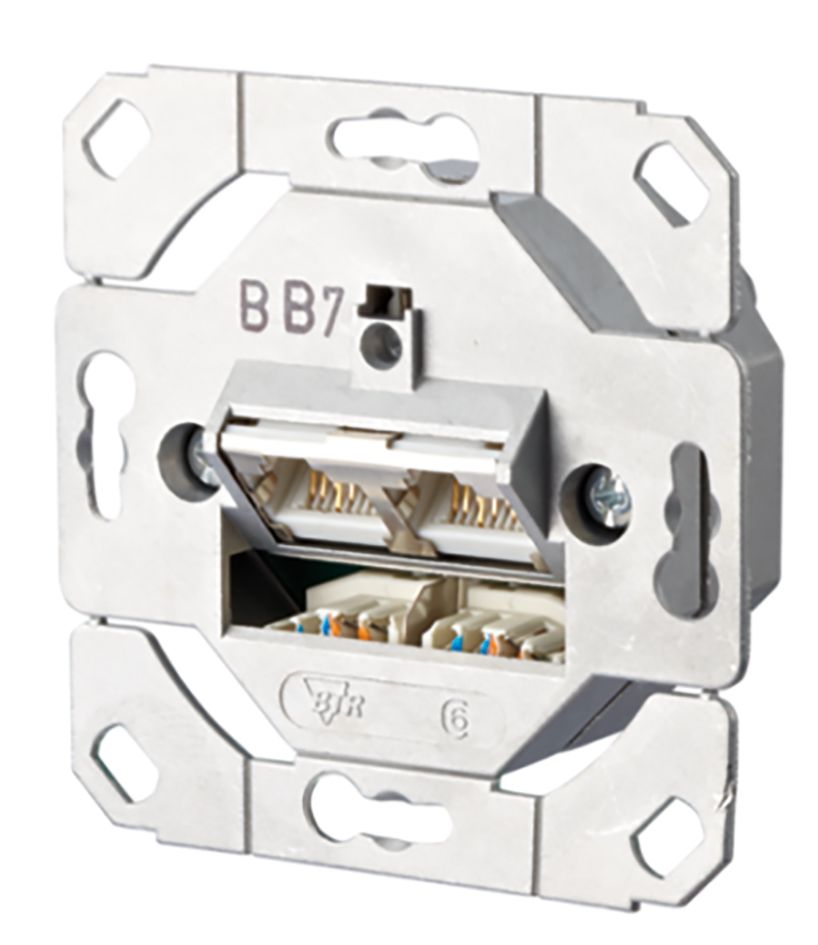Anschlussdose Cat6A AP 1xRJ45 LSA rws Kanaleinb AP-Mont schräg m.Staubschutz