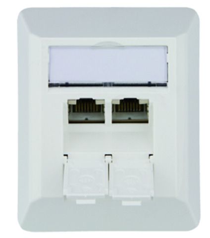 Anschlussdose Cat6A AP 2xRJ45 LSA schräg aws AP-Mont m.Staubschutz