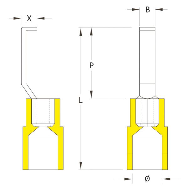 Rohrkabelschuh 6qmm 180° (horiz) Kl.2 Cu Haken Isoliert verzinnt