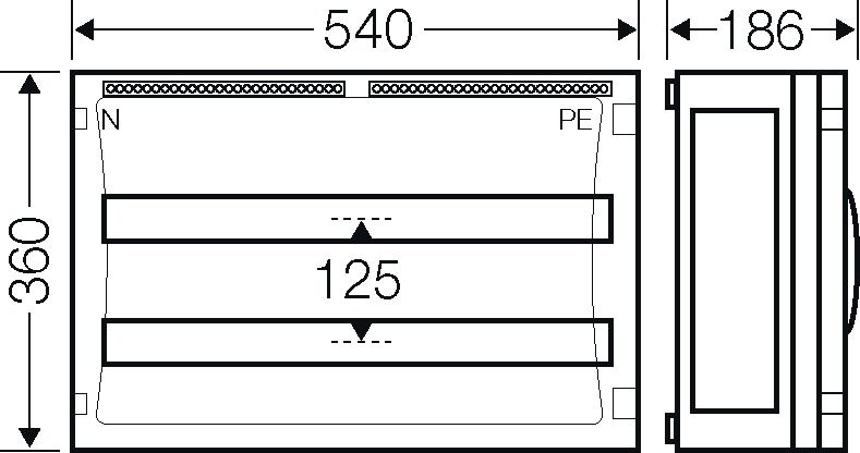 Kleinverteiler AP 2x27TE Kst IP65 ET93mm 540x360x186mm REG