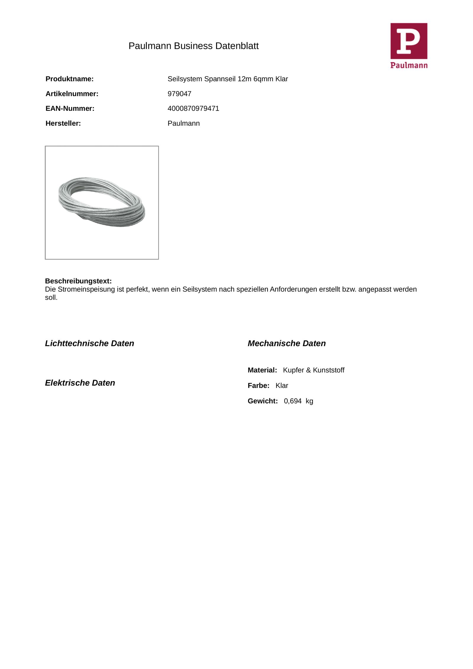 Spannseil tra 1x6qmm 12000mm transp