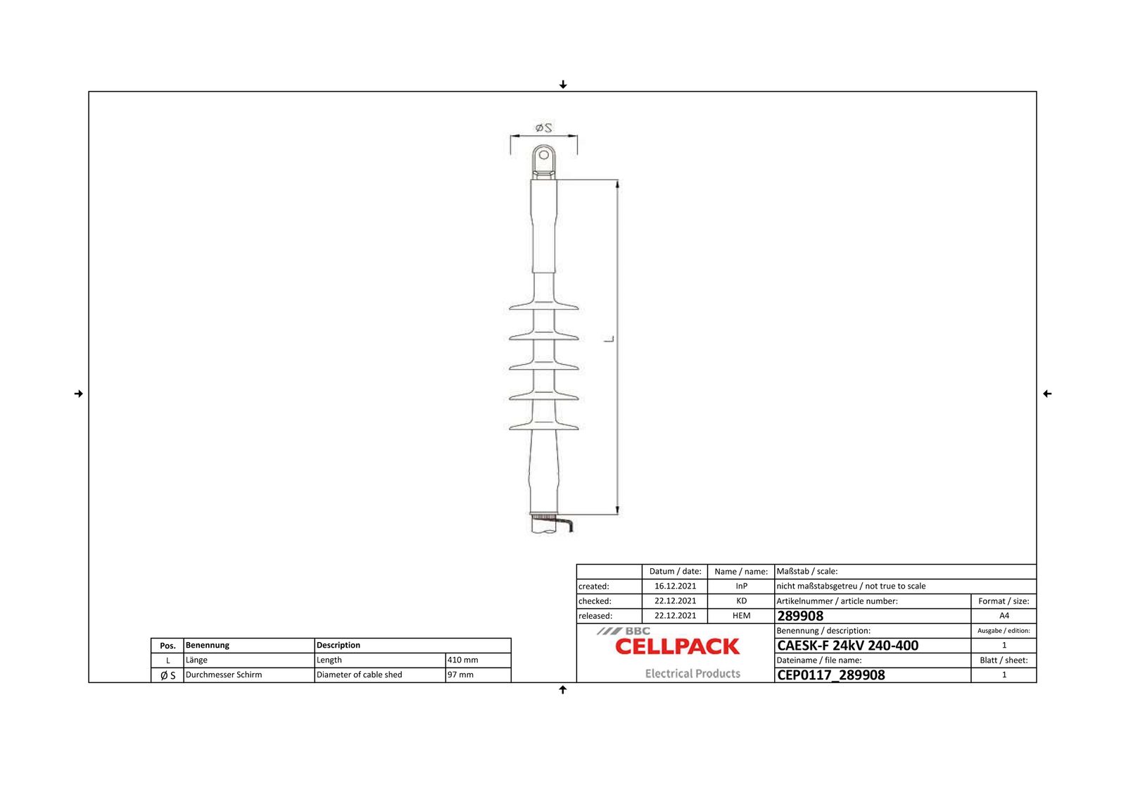 Endverschluss 12/20kV 240-400qmm 1leit Kaltschr