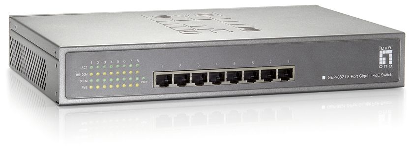 Switch 482,6mm(19) 802.3 af (PoE) 19Zoll-Einbau 8x10/100/1000Mbps