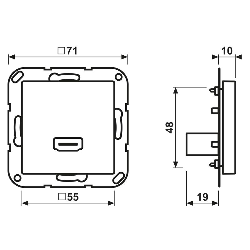 HDMI-Steckdose AS/A UP Kanaleinb 1HDMI Unterputzmontage ws RAL9010