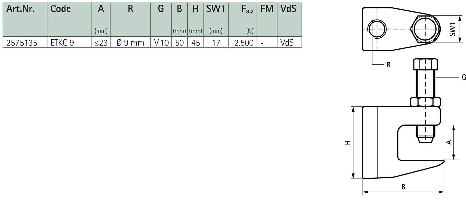 Trägerklammer M10 23mm ST g/vz