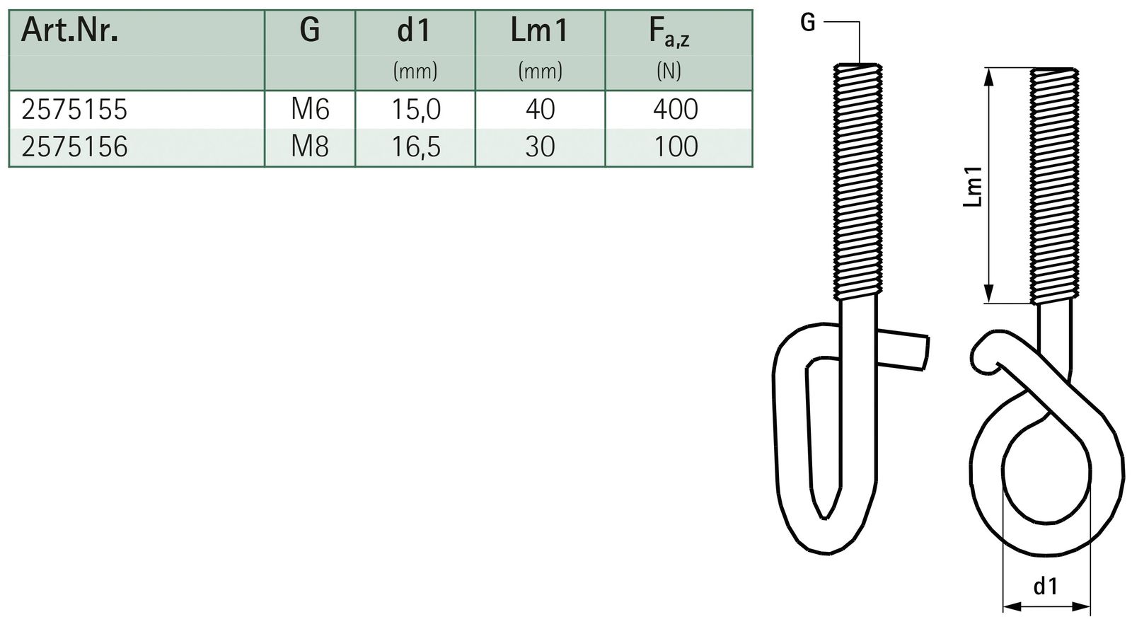 Schaukelhaken M6x40mm ÖØ:15mm ST