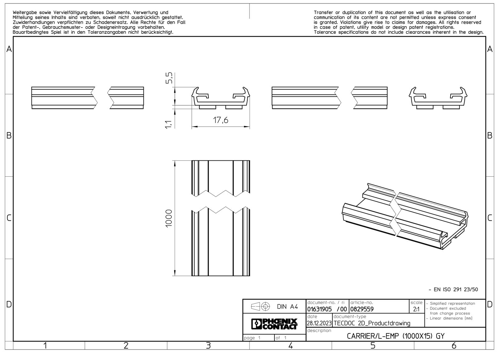 Klemmenmarkierung gr RM=1000mm unbedr horiz/vert