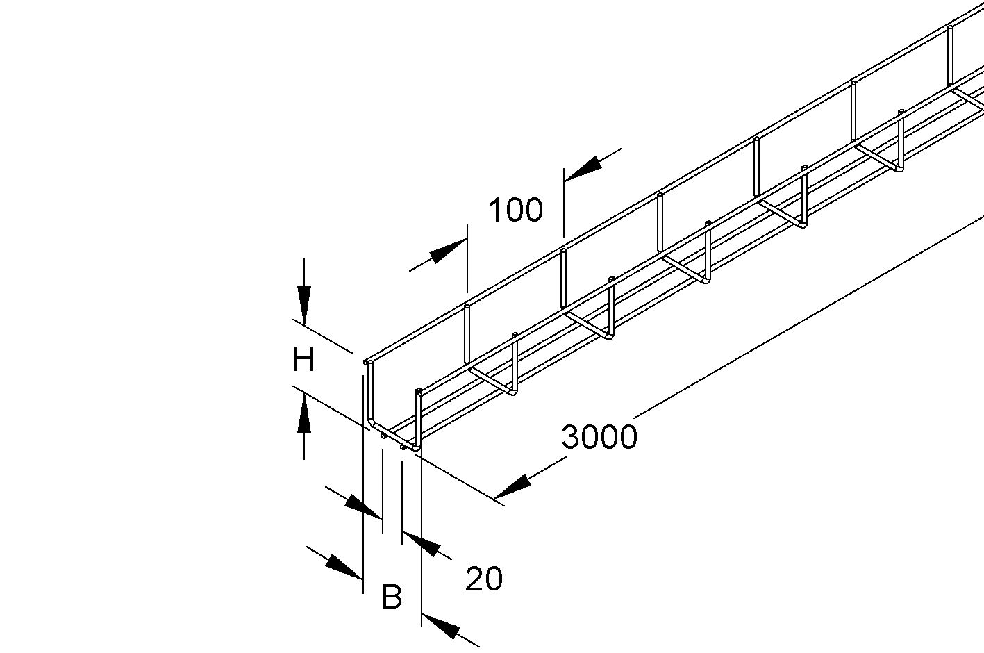 Gitterrinne U-Form 60x60x3000mm Klickbef 2288qmm