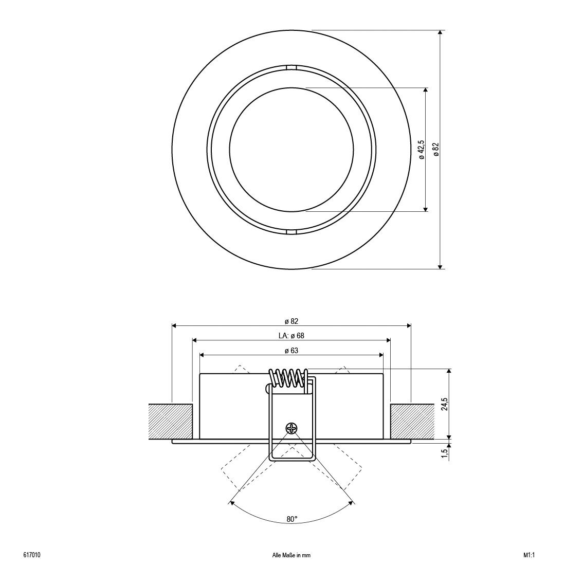 Einbaustrahler 50W Konv GX5,3 edst IP20 gbürst gebürstet Ø/EB68mm