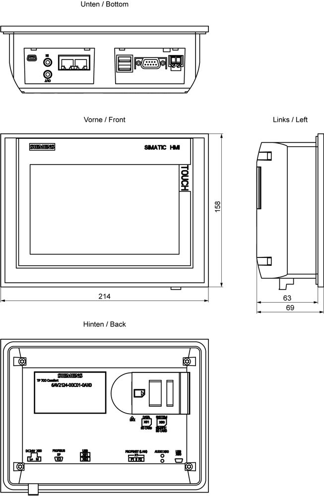 Grafik-Panel m.Farbdisplay DC 19,2-28,8V Mit Farbdisplay 2HW/IE 1HW/RS485 3HW/USB
