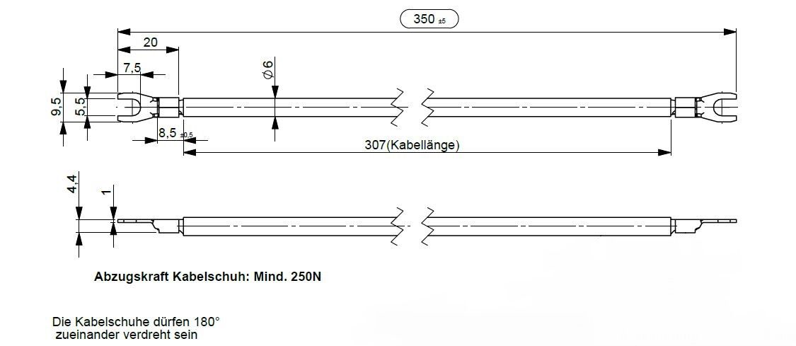Verdrahtungsbrücke 1ph 350mm 10qmm Gabel isol sw