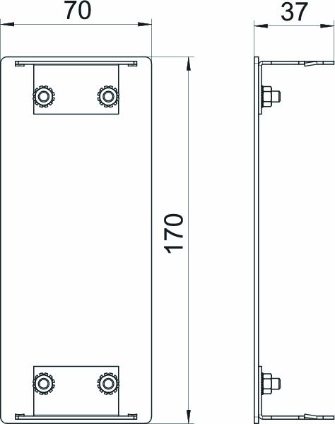 Endstück GEB-K 170x70mm Alu li/re natur hfr anod/elox