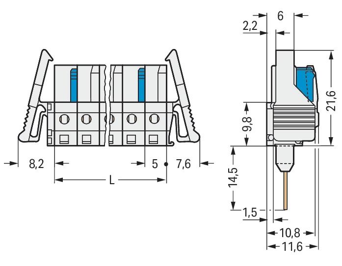 Verbindungsklemme 2p lgr Serie 722 12A Thermopl 5mm Steckanschl