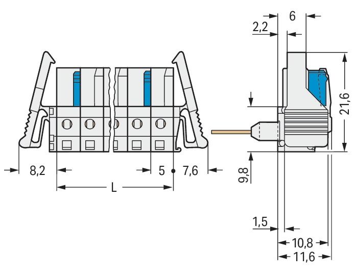 Verbindungsklemme 5p lgr Serie 722 12A Thermopl 5mm Steckanschl