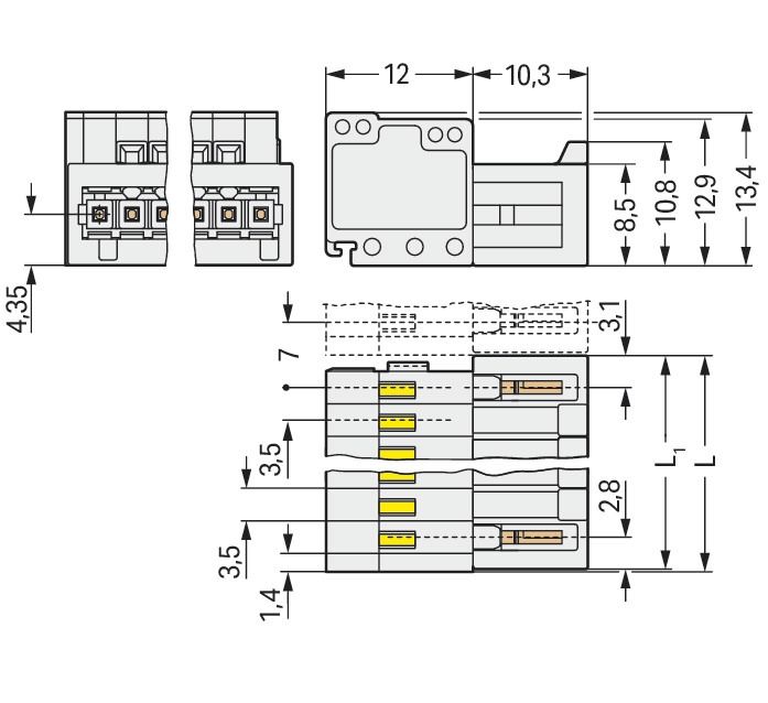 Verbindungsklemme 10p lgr 10A 3,5mm 0,08-1,5qmm Thermopl Federzugans