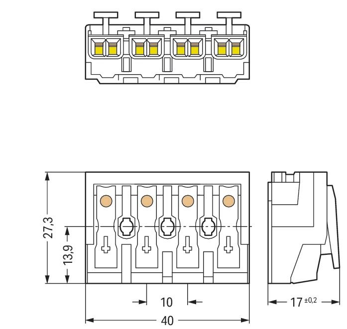 Klemmleiste 4p ws Serie 294 24A Thermopl 0,5-2,5qmm 40mm Federzugans Steckklemm