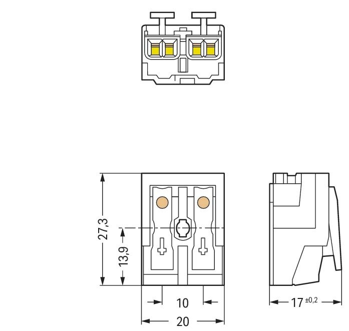 Klemmleiste 2p ws Serie 294 24A Thermopl 0,5-2,5qmm 20mm Federzugans Steckklemm