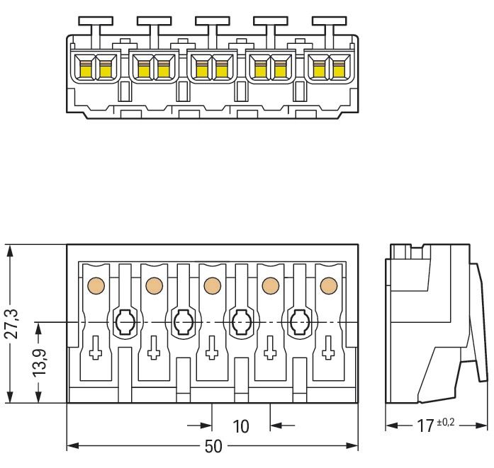 Klemmleiste 5p ws Serie 294 24A Thermopl 0,5-2,5qmm 50mm Federzugans Steckklemm