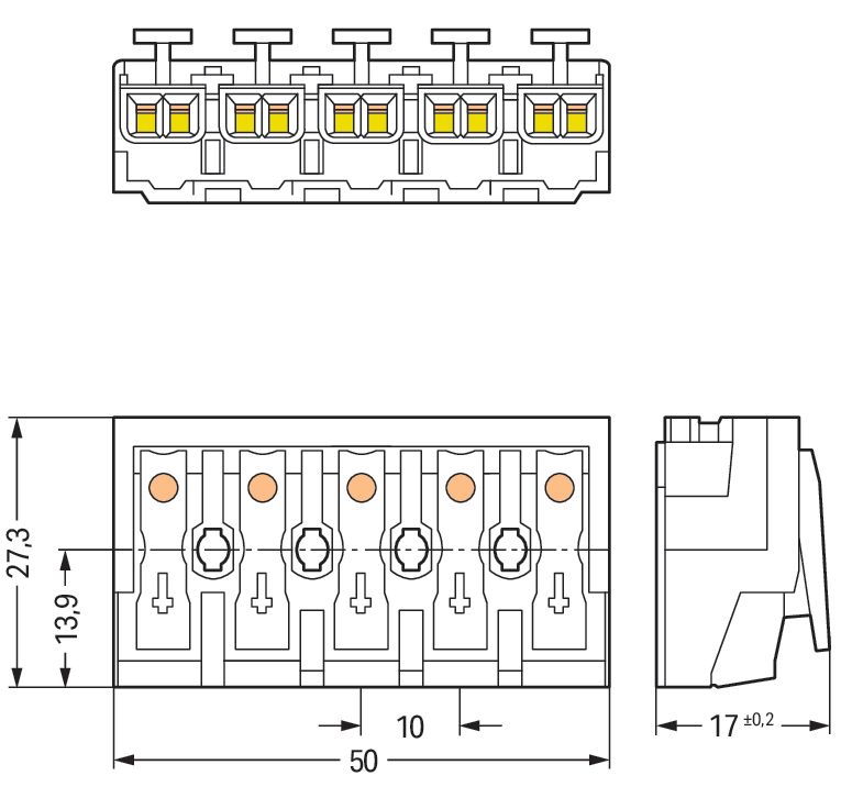 Klemmleiste 5p ws Serie 294 24A Thermopl 0,5-2,5qmm 50mm Federzugans Steckklemm