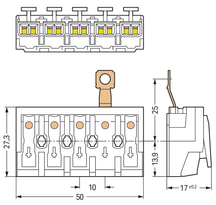 Klemmleiste 5p ws Serie 294 24A Thermopl 0,5-2,5qmm 50mm Federzugans Steckklemm