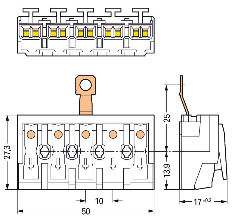 Klemmleiste 5p ws Serie 294 24A Thermopl 0,5-2,5qmm 50mm Federzugans Steckklemm