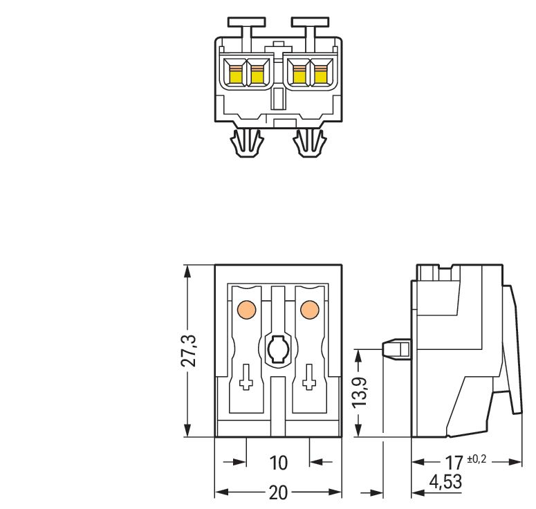 Klemmleiste 2p ws Serie 294 24A Thermopl 0,5-2,5qmm 20mm Federzugans Steckklemm