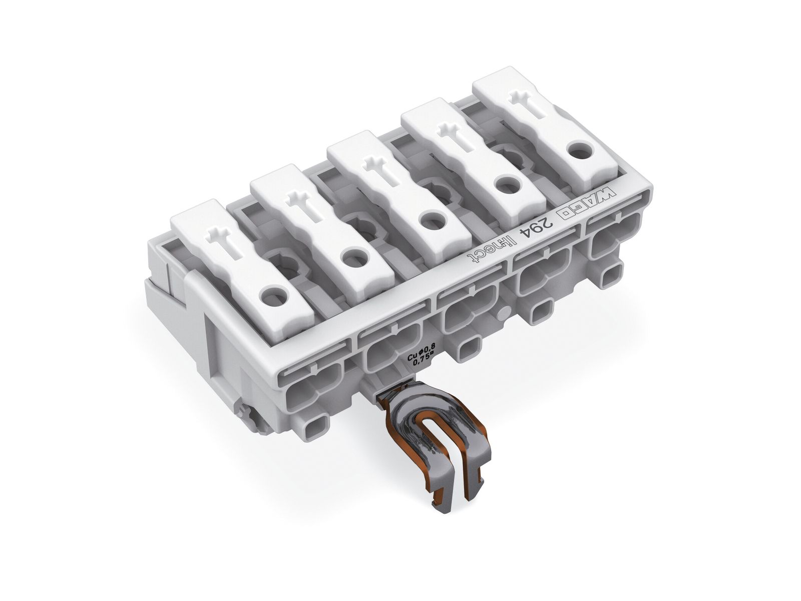 Klemmleiste 5p ws Serie 294 24A Thermopl 0,5-2,5qmm 50mm Federzugans Steckklemm