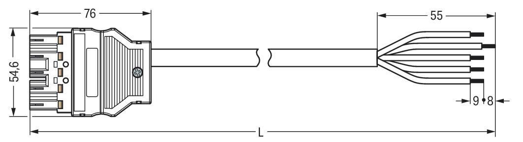 Systemverbindung 5p Serie 771 H05VV-F sw 1,5qmm 5x1,5qmm L3000mm Stecker fr.Ende
