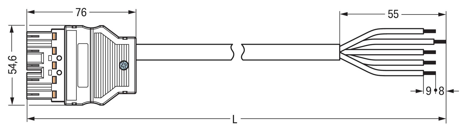 Systemverbindung 5p Serie 771 H05VV-F sw 1,5qmm 5x1,5qmm L3000mm Stecker fr.Ende