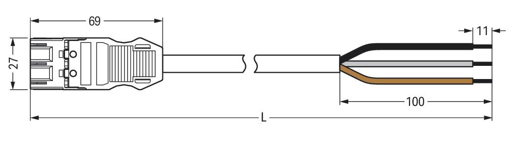 Systemverbindung 3p Serie 771 H05VV-F sw 1,5qmm 3x1,5qmm L8000mm Stecker fr.Ende