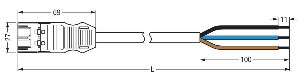Systemverbindung 3p Serie 771 H05Z1Z1-F 3x1,5qmm L3000mm sw Stecker fr.Ende hfr