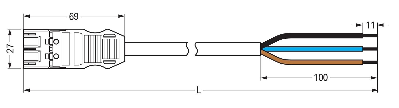 Systemverbindung 3p Serie 771 H05Z1Z1-F 3x1,5qmm L3000mm sw Stecker fr.Ende hfr