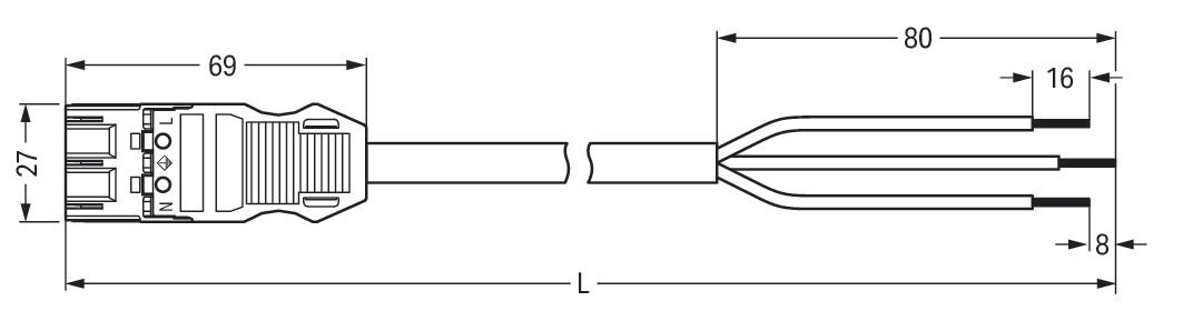 Systemverbindung 3p Serie 771 H05VV-F sw 1,5qmm 3x1,5qmm L1000mm Stecker fr.Ende