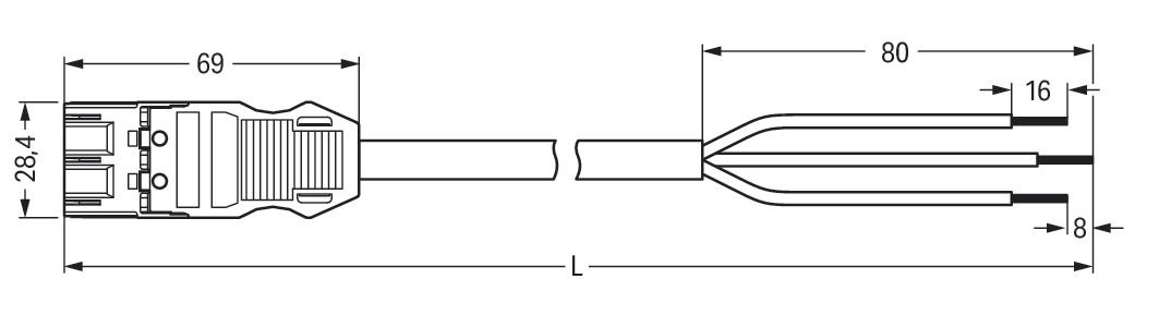 Systemverbindung 3p Serie 771 H05Z1Z1-F 3x2,5qmm L6000mm sw Stecker fr.Ende hfr
