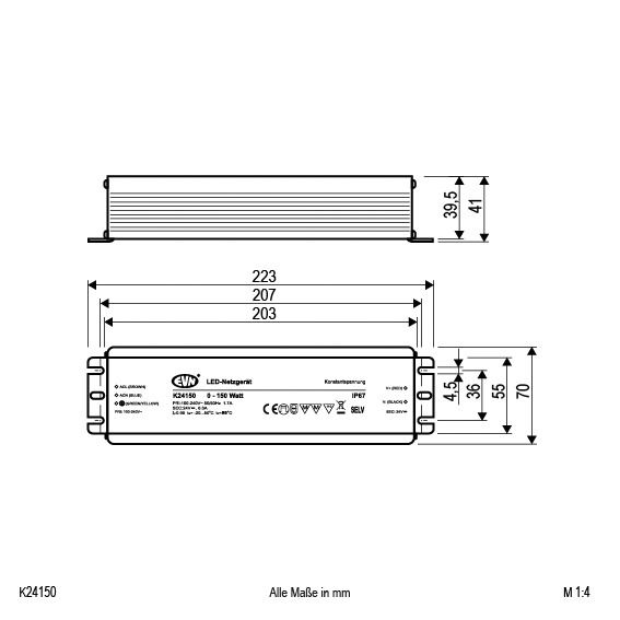 LED-Trafo 0,1-150W 6250mA 24V IP67 stat Metallgeh 235x127x58mm