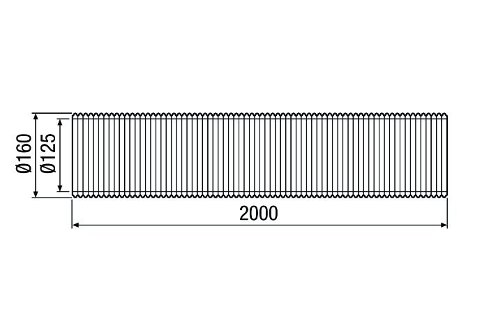 Wickelfalzrohr Lüftung Ø125mm L2000mm sw Kanalende/Kanalende
