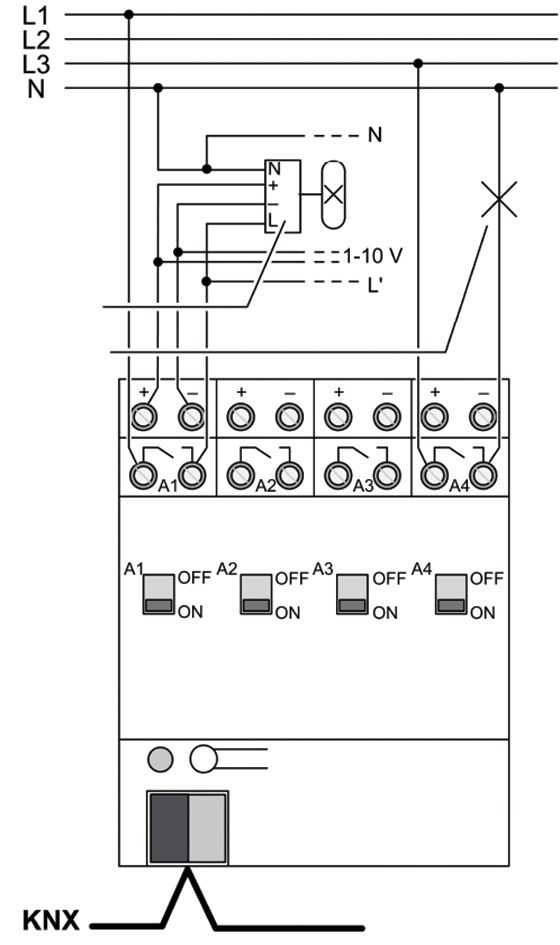 Lichtsteuergerät KNX REG 4TE 1-10V 4Ausg Schnittstelle 1-10 V
