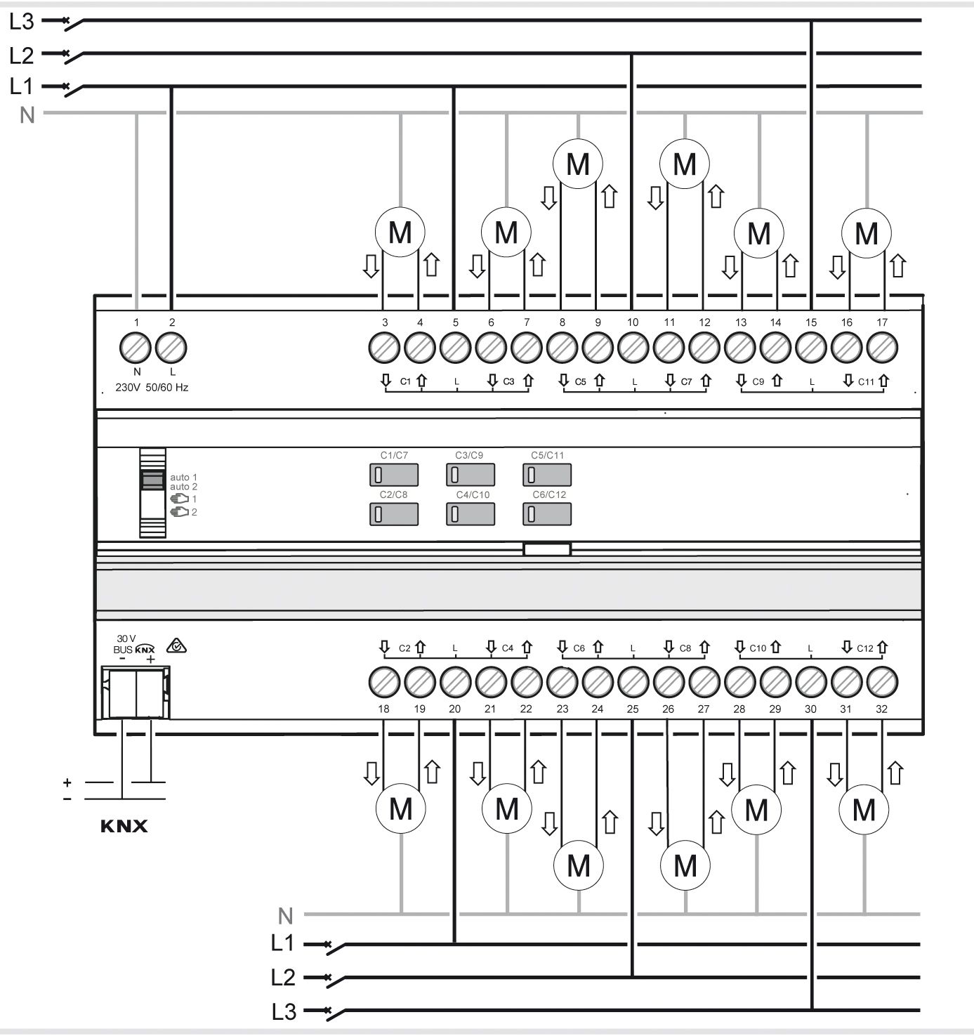 Jalousieaktor KNX REG 12f 4A Handbedien Vor Ort-/Handbedienung