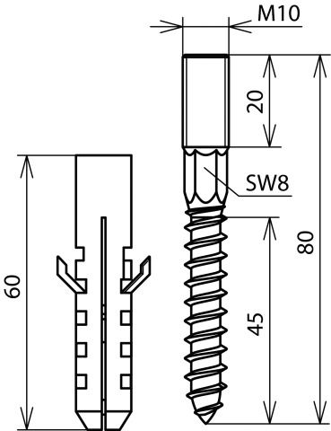 Stockschraubenset Edst M10x80mm Dübel Ø12x60mm