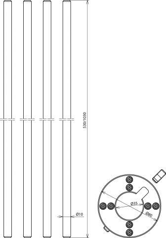 Fangstange angef 1030mm Ø10mm Alu unbeh