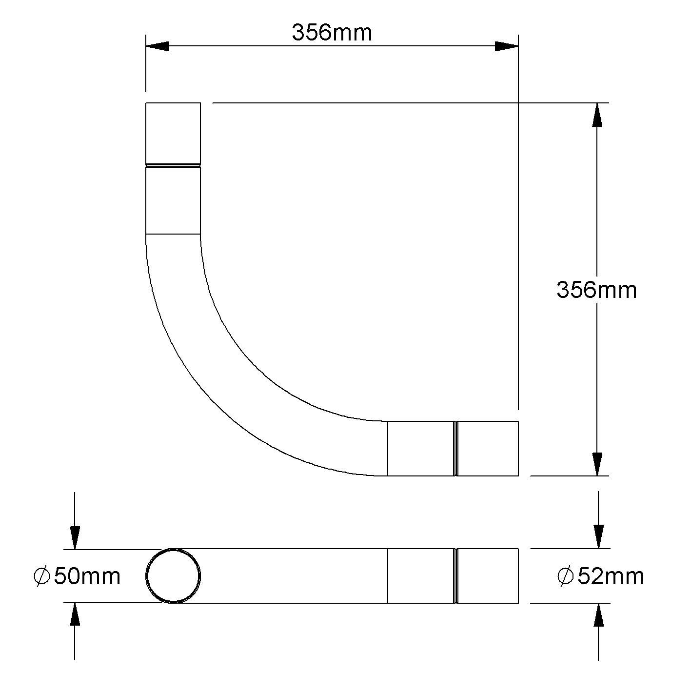 Rohrbogen Kabelschutz VA Ø50mm 90° unbeh