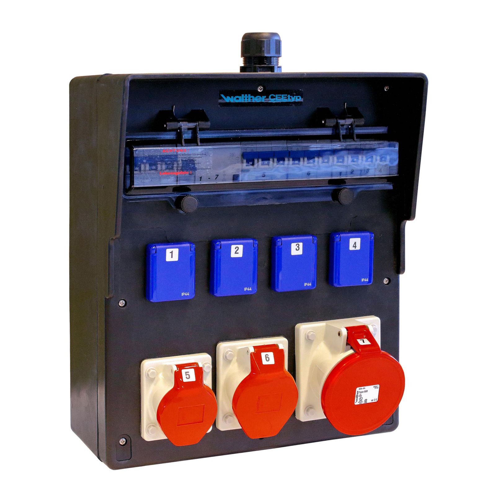 CEE-Kombi Gummi sw IP44 1x16A5p400V 1x32A5p400V 1x63A5p400V 4Steckd