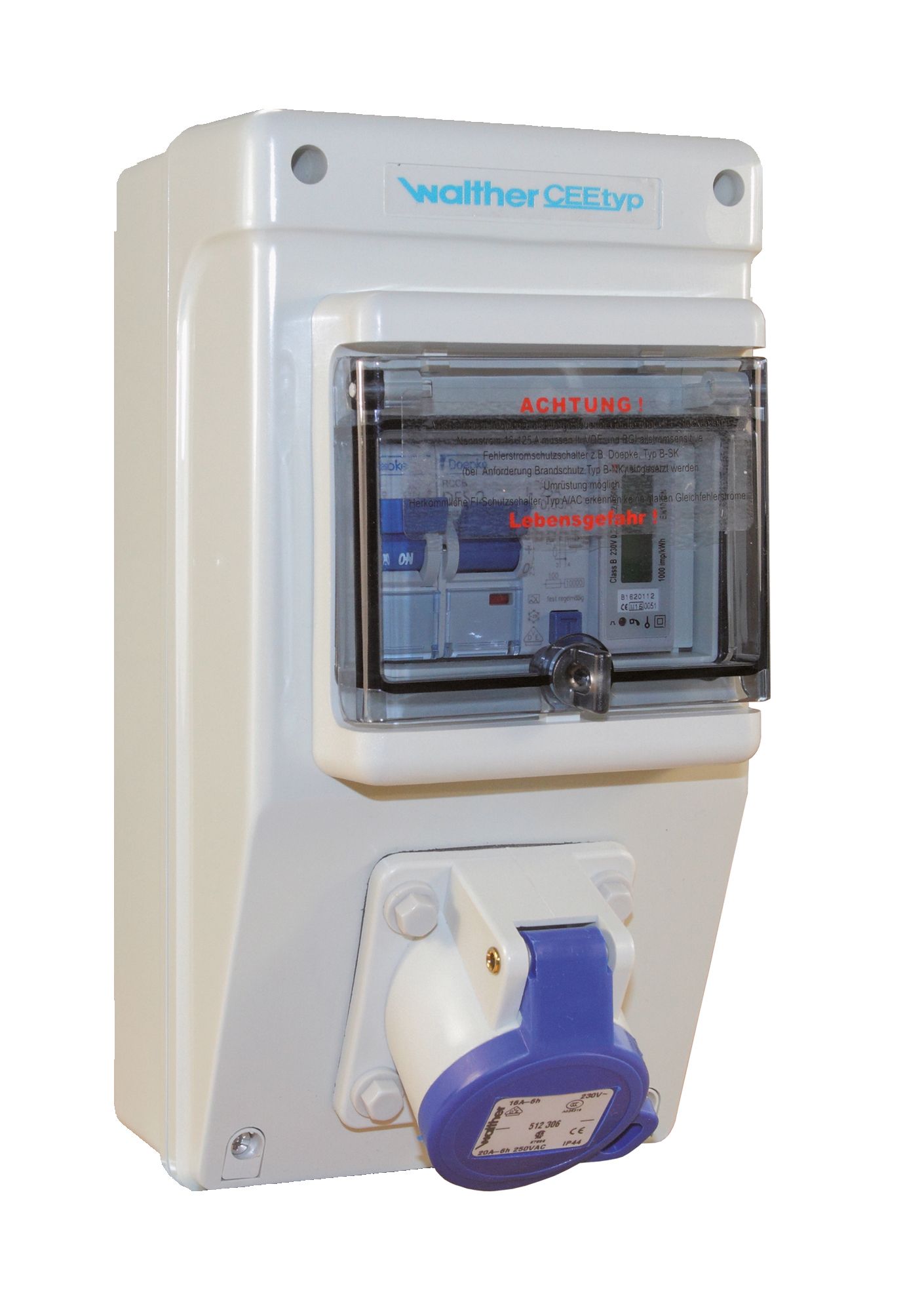 CEE-Kombi Kst gr IP44 1x16A3p230V LS-Schalter FI mit IFN 0,03 A (Standard)