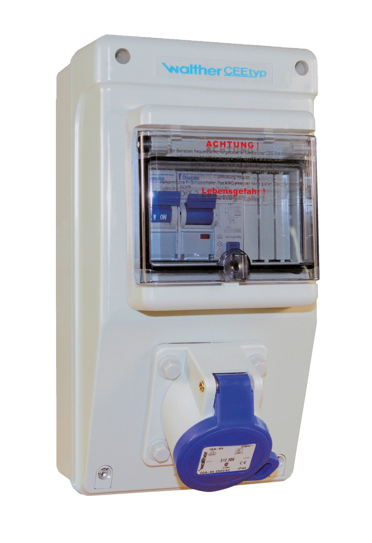 CEE-Kombi Kst gr IP44 1x16A3p230V LS-Schalter FI mit IFN 0,03 A (Standard)