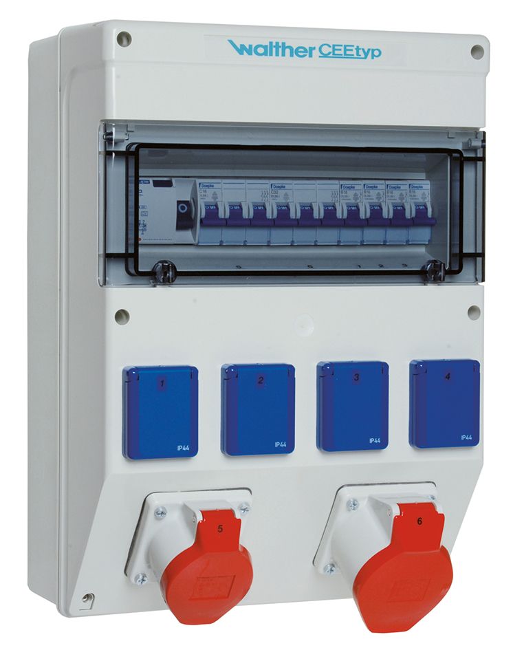 CEE-Kombi Kst gr IP44 1x16A5p400V 1x32A5p400V 2Steckd LS-Schalter