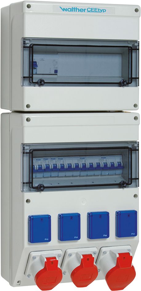 CEE-Kombi Kst gr IP44 2x16A5p400V 1x32A5p400V 4Steckd LS-Schalter