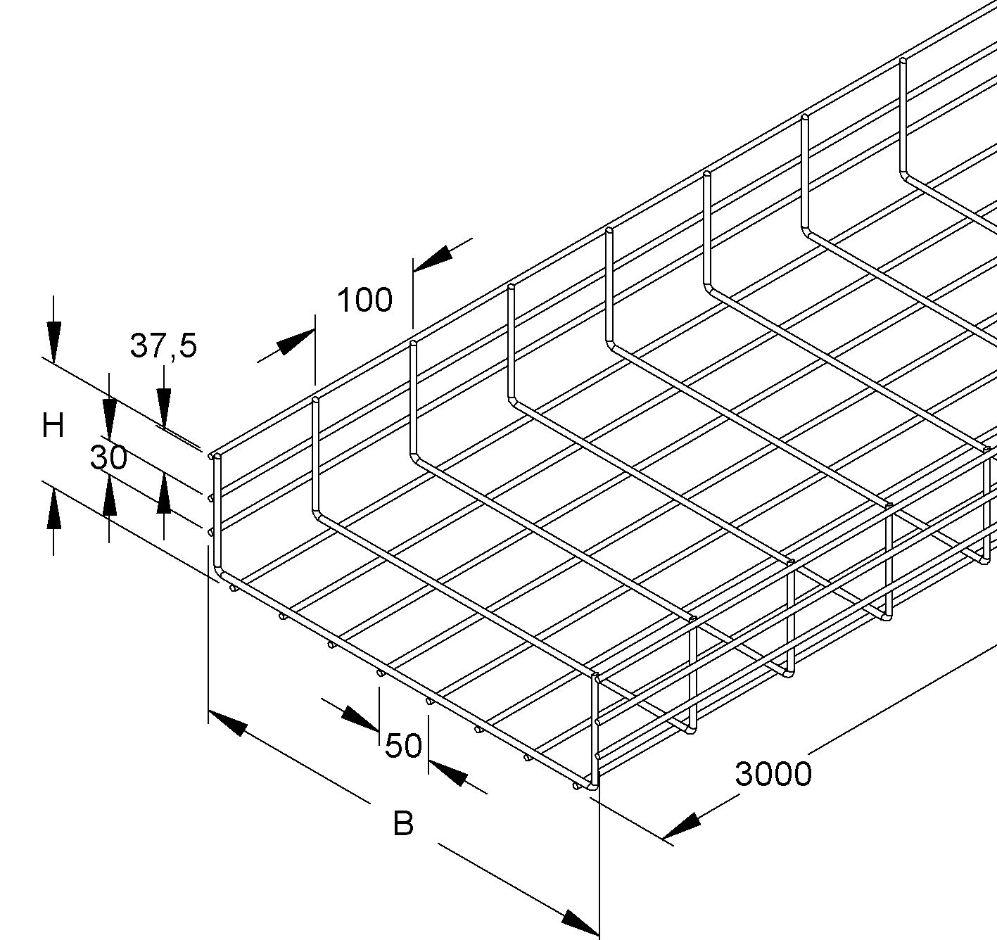 Gitterrinne U-Form 110x300x3000mm Klickbef 28968qmm