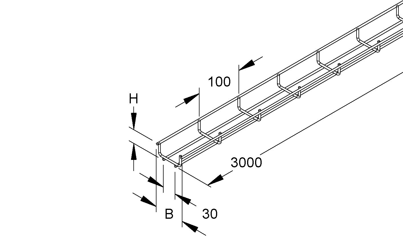 Gitterrinne U-Form 30x65x3000mm 1078qmm geschraubt
