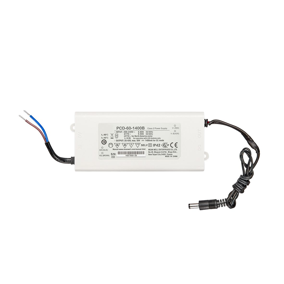 LED-Trafo 60W 1400mA 43V IP30 dim Kstgeh Dimmung Phasenabschnitt dyn